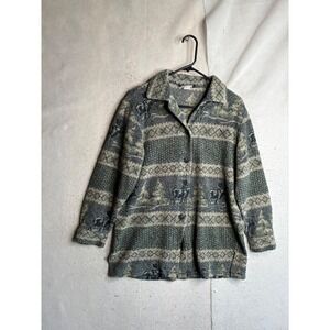 VTG Carol Anderson Collection Fleece Jacket Large Green Moose Nature USA Made